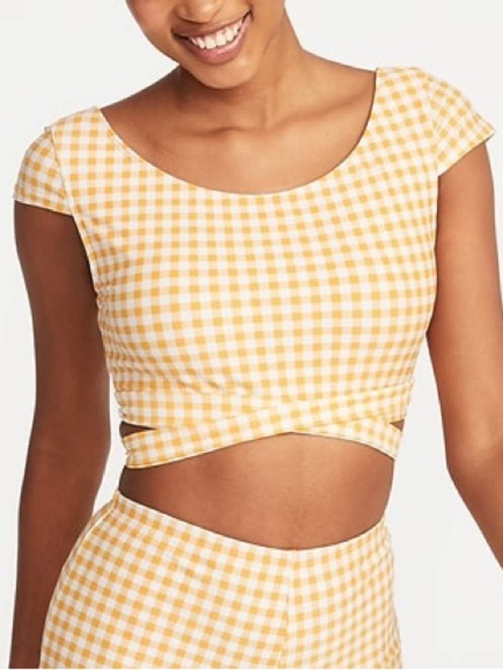 Old Navy Yellow Gingham Wrap Bikini Top